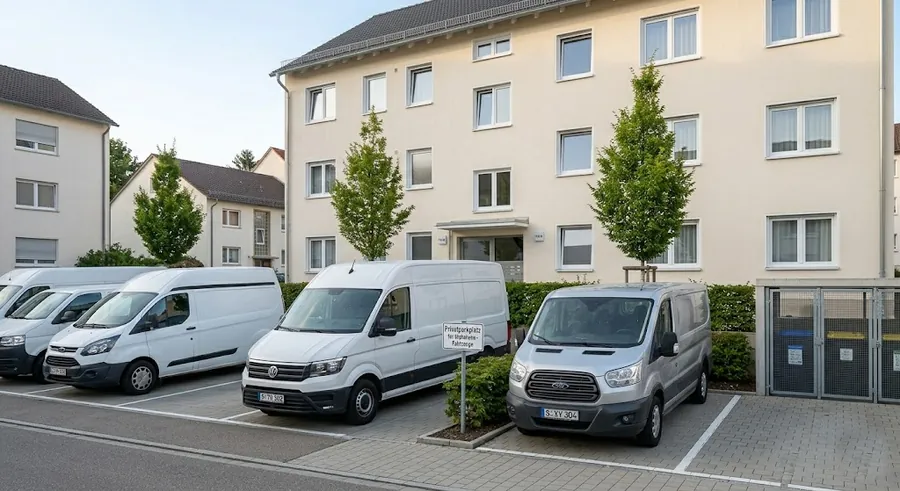 Privater Transporter-Stellplatz direkt vor dem Apartmenthaus